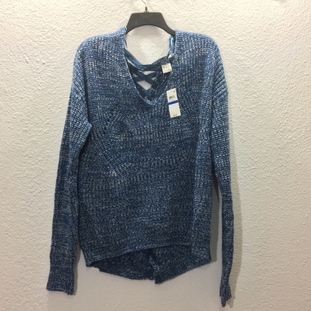 American Rag Juniors Lace-Up Sweater Denim Blue